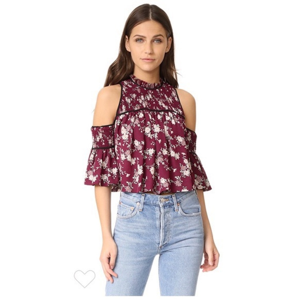 Cinq a Sept Soha Floral Silk Cold Shoulder Top